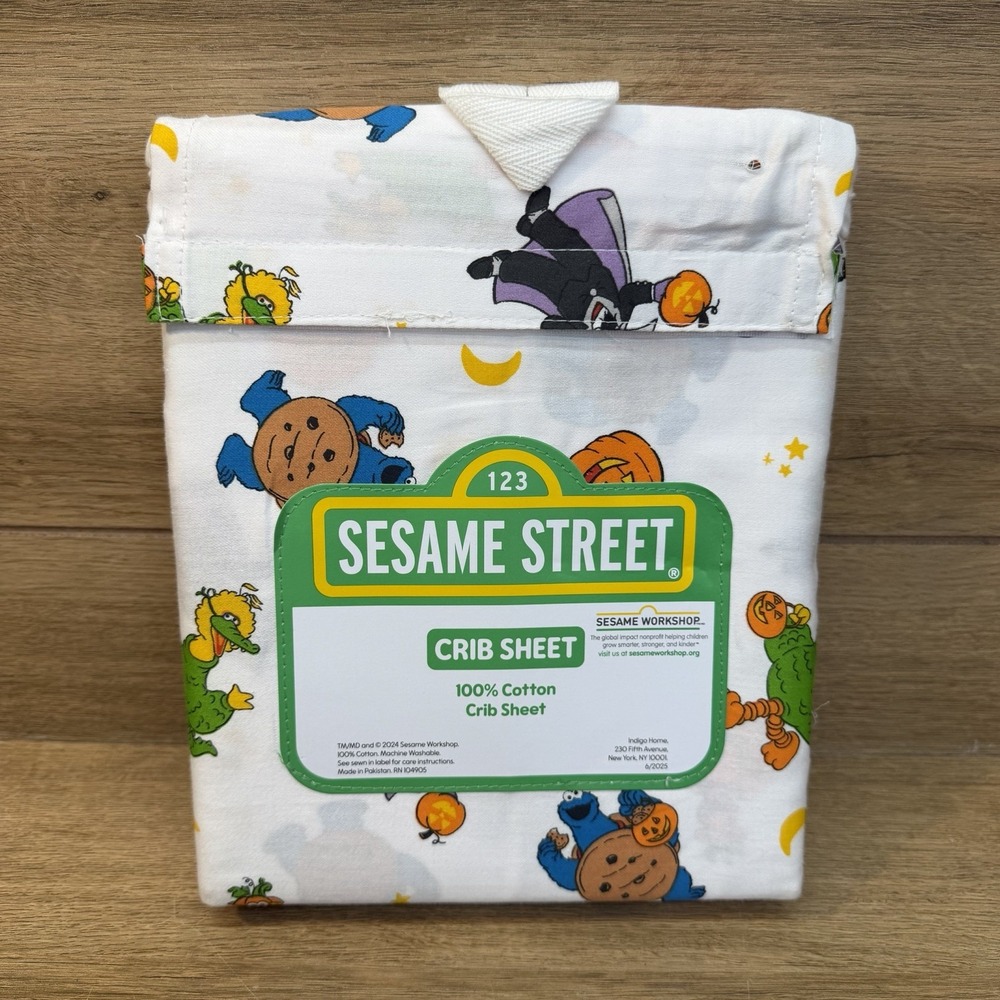 SESAME STREET Halloween CRIB Sheet ELMO Bert Ernie Cookie Monster Count Pumpkin